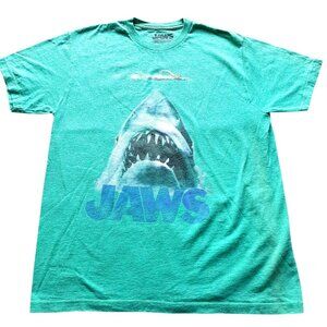 Universal Studios Jaws Cotton Large Men T Shirt Blue Aqua Short Sleeve